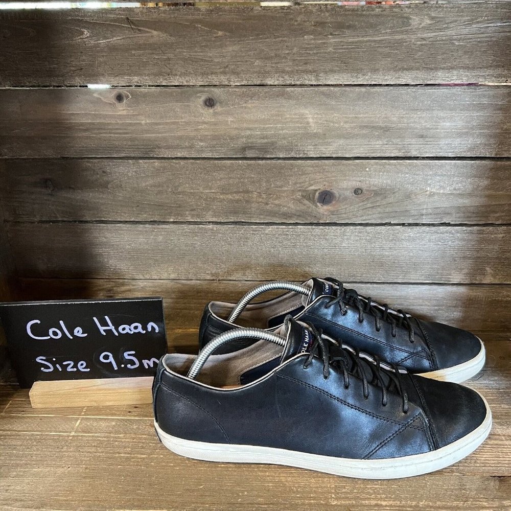 Mens Cole Haan Trafton Black Leather Casual Comfort Shoes Sneakers Size 9.5 M